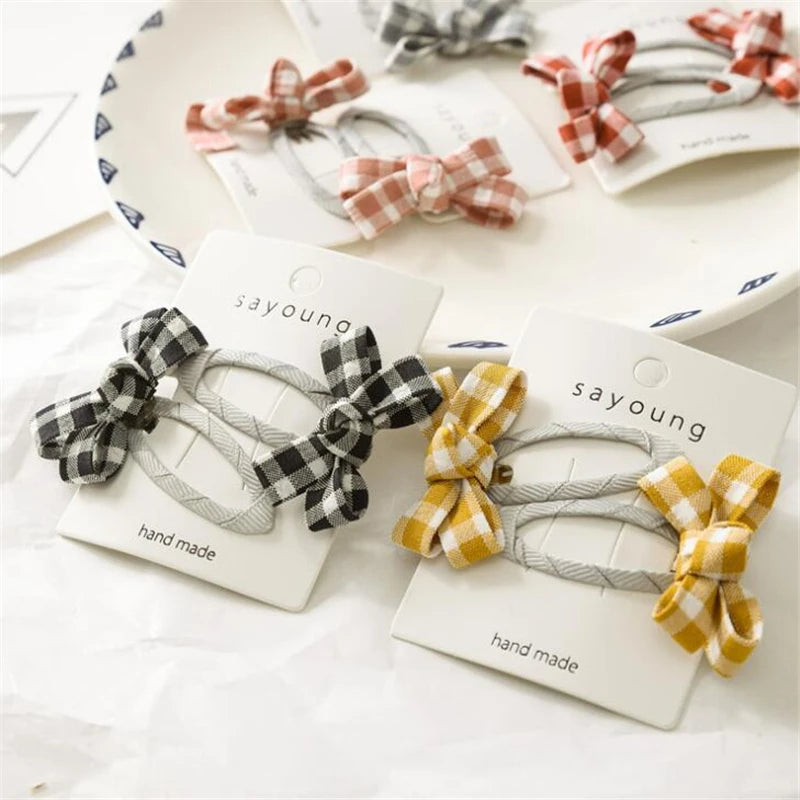 2Pc Set Bow Plaid Hair Clips