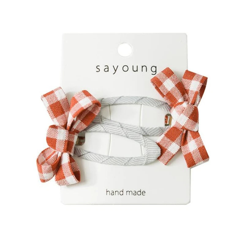 2Pc Set Bow Plaid Hair Clips