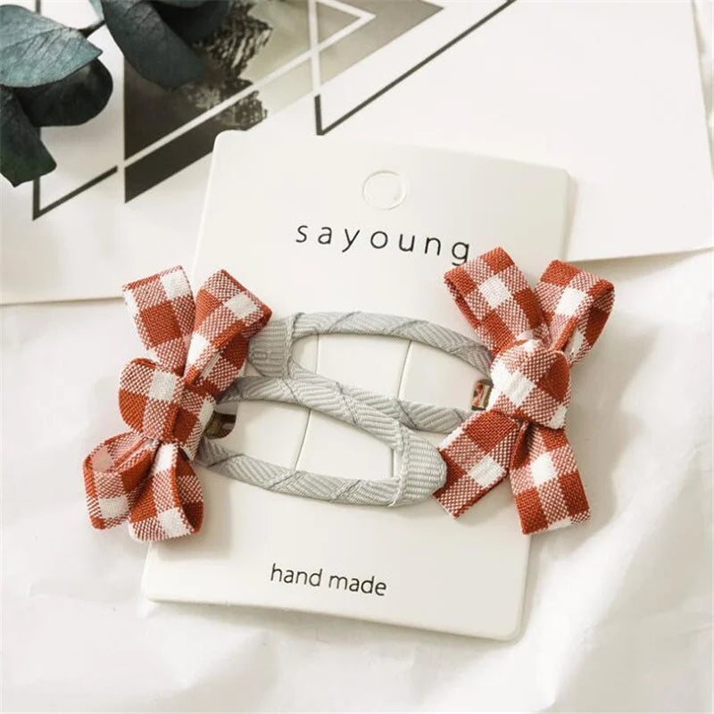 2Pc Set Bow Plaid Hair Clips