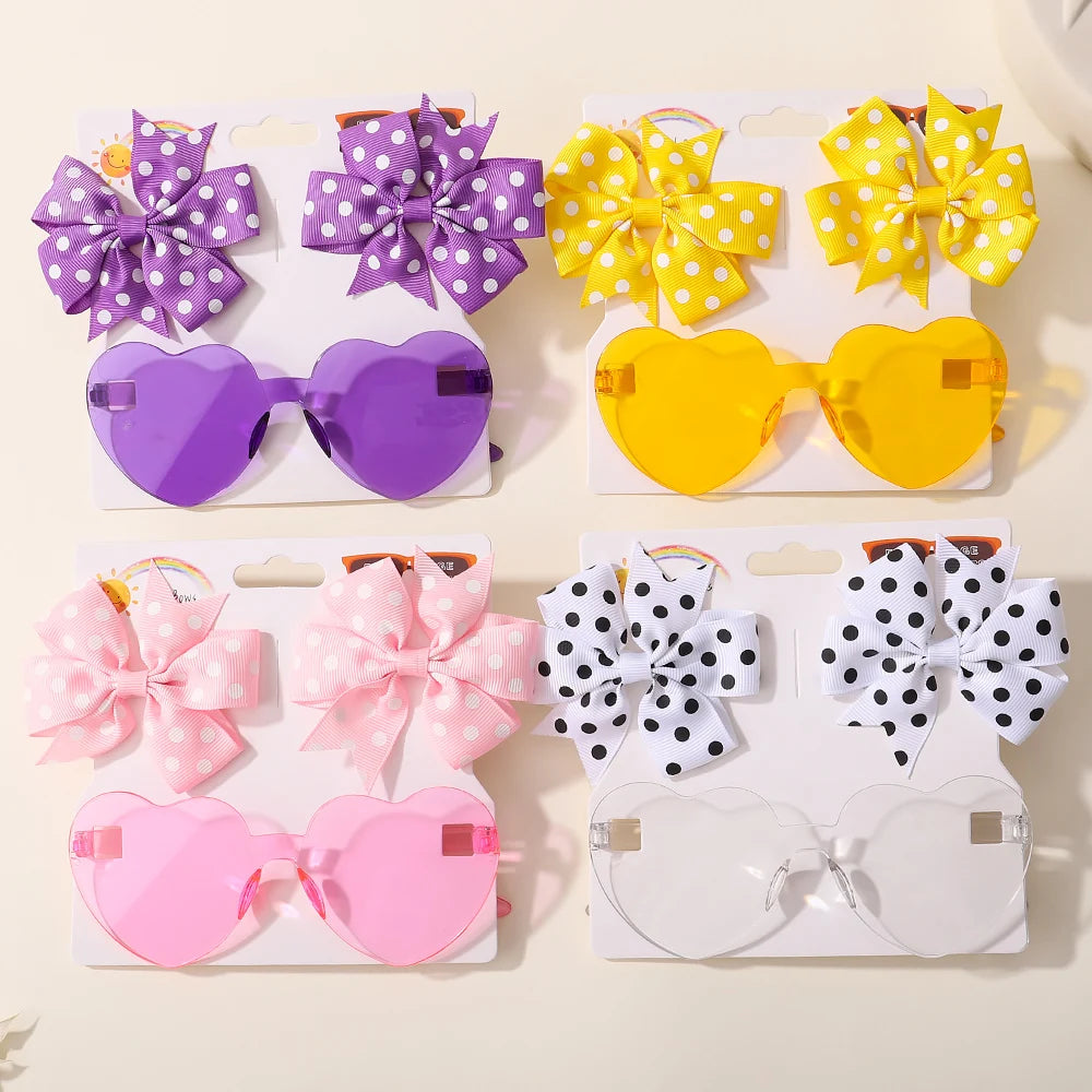 Pink Sunglasses Set with Bowknot Hair Clips