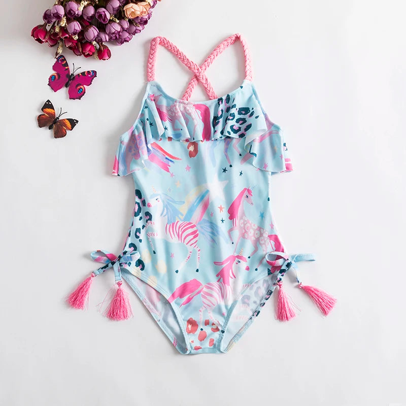 Light Blue Unicorn One Piece Swimsuit