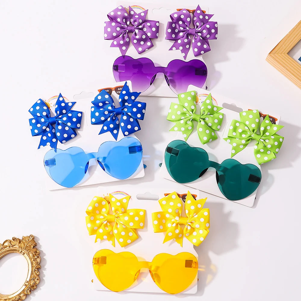 Purple Sunglasses Set with Bowknot Hair Clips