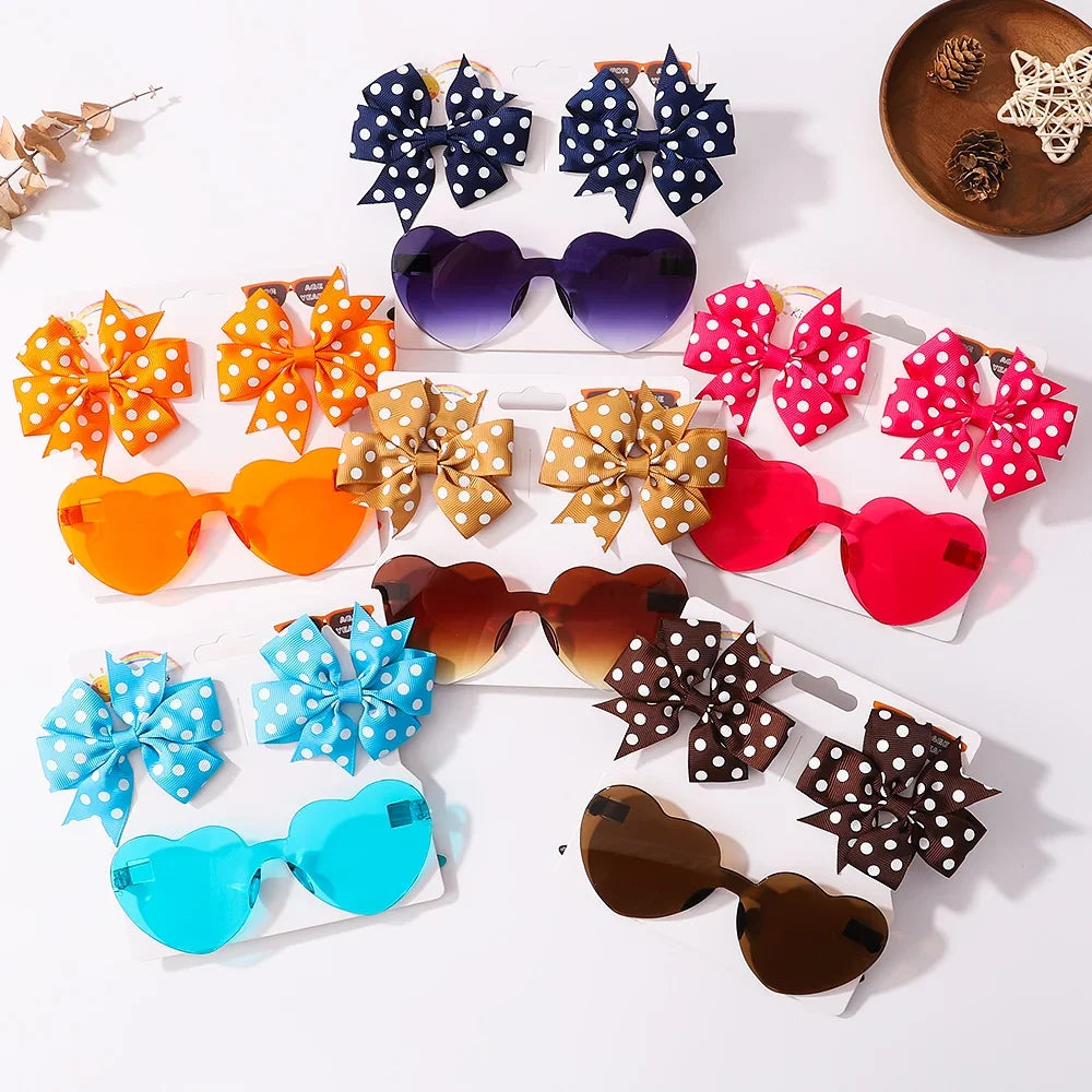 Red Sunglasses Set with Bowknot Hair Clips