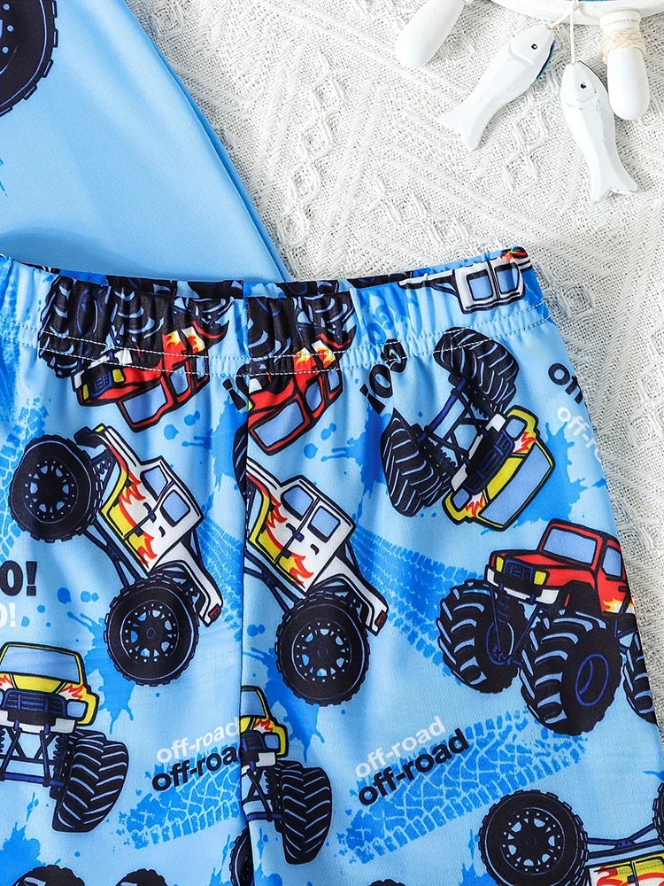 Car Print Short Sleeve Swimsuit