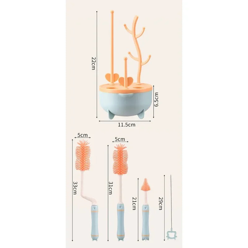 6 in 1 Baby Bottle Cleaner Set with Drying Rack