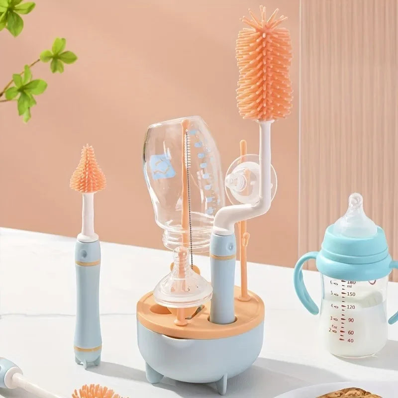 6 in 1 Baby Bottle Cleaner Set with Drying Rack