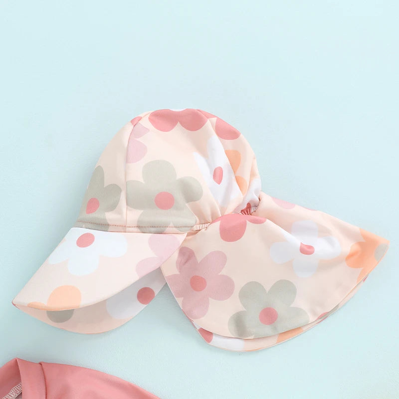 Pink/White Zip Up Bathing Suit with Hat