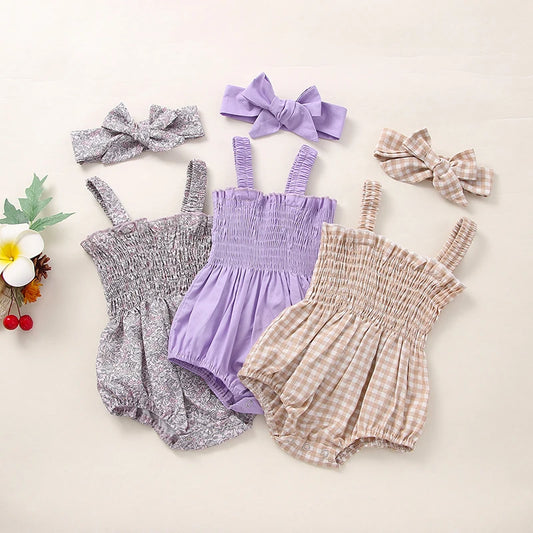 Gingham Romper + Headband Set